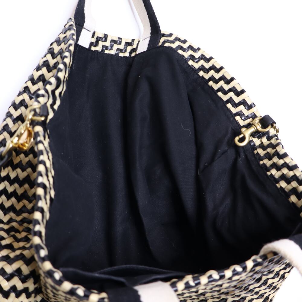 CLARE V. Bateau Leather Convertable Tote Bag Black and Cream Woven Zig Zag - Picture 7 of 9